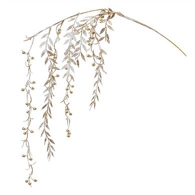 Chic Metallic Hanging Berry Branch (Set of 2), White and Gold