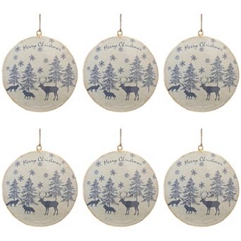 Animal and Tree Disc Ornaments Set of 6 - 6 Inch Iron Nature-Themed Christmas Decorations
