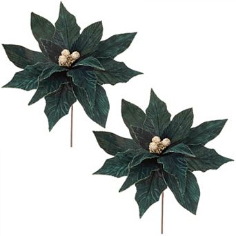 Add Festive Elegance with Green and Gold Poinsettia Stems (Set of 2)