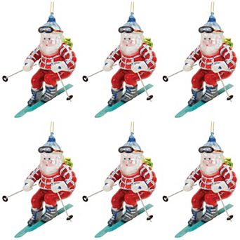 Add Rustic Charm to Your Christmas Tree with Ski Santa Glass Ornaments (Set of 6)