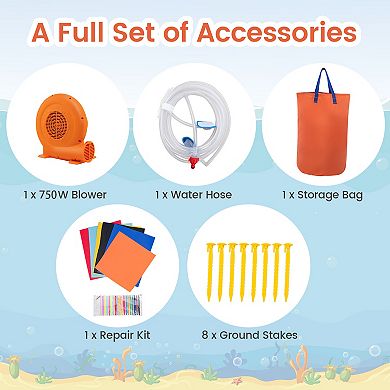5-in-1 Inflatable Bounce House With 2 Water Slides And Large Splash Pool With 680w Blower