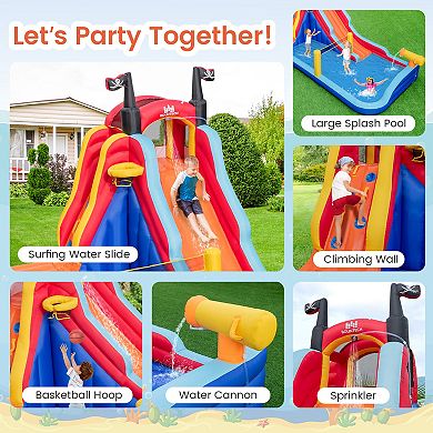 5-in-1 Inflatable Bounce House With 2 Water Slides And Large Splash Pool With 680w Blower