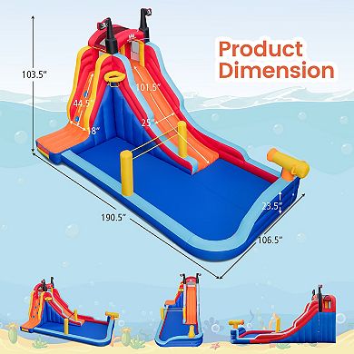 5-in-1 Inflatable Bounce House With 2 Water Slides And Large Splash Pool With 680w Blower