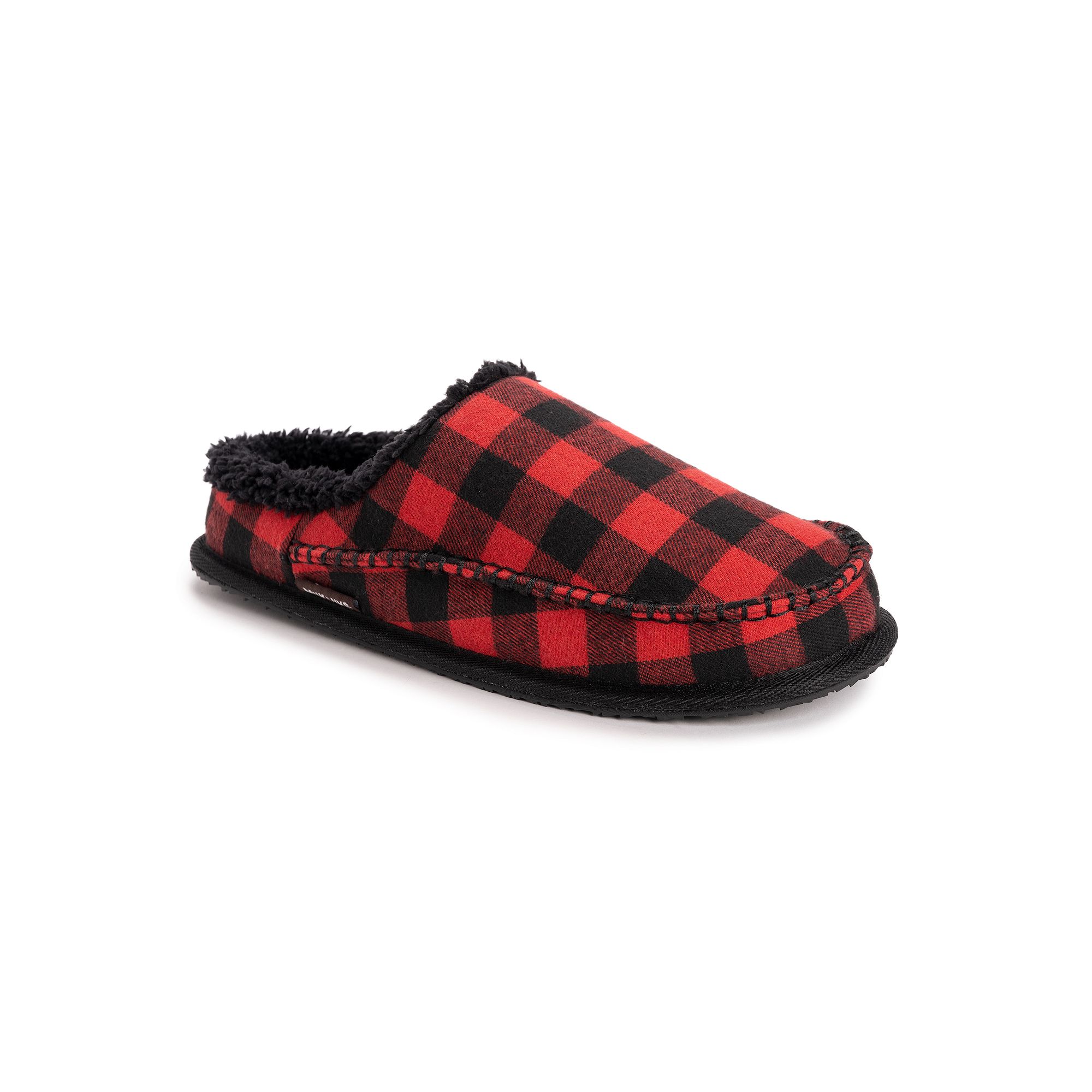 MUK LUKS Pierced Scuff Mens Slippers, Size: Small, Red Black Buffalo Chec