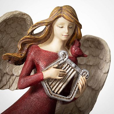 Haven Living 9.75" Christmas Angel With Harp Figurine