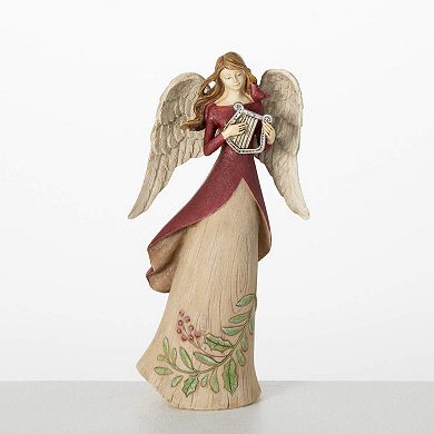 Haven Living 9.75" Christmas Angel With Harp Figurine