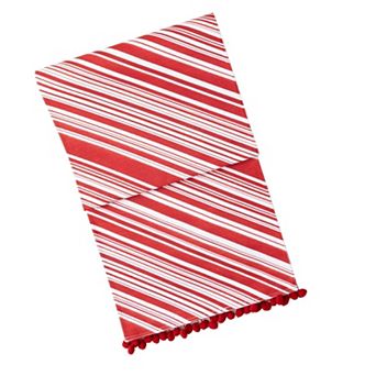 Sullivan's Red and White Striped Christmas Table Runner With Pom Poms