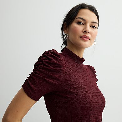 Women's Nine West Ruched Short Sleeve Mockneck Top