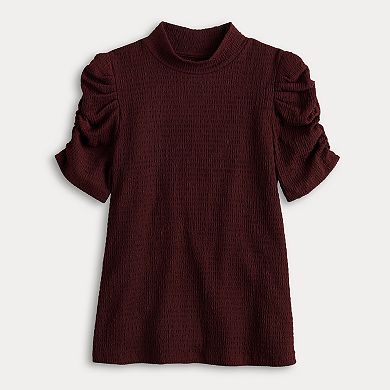 Women's Nine West Ruched Short Sleeve Mockneck Top