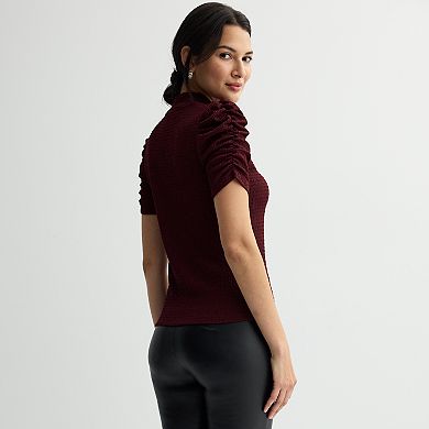Women's Nine West Ruched Short Sleeve Mockneck Top