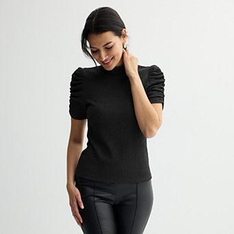 Women's Nine West Ruched Short Sleeve Mockneck Top