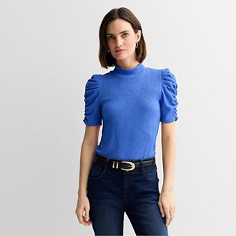 Women's Nine West Ruched Short Sleeve Mockneck Top