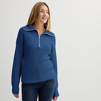 Women's Sonoma Goods For Life® Open Stitch Quarter Zip Sweater