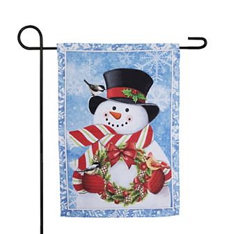 Northlight Snowman with Wreath Outdoor Christmas Garden Flag
