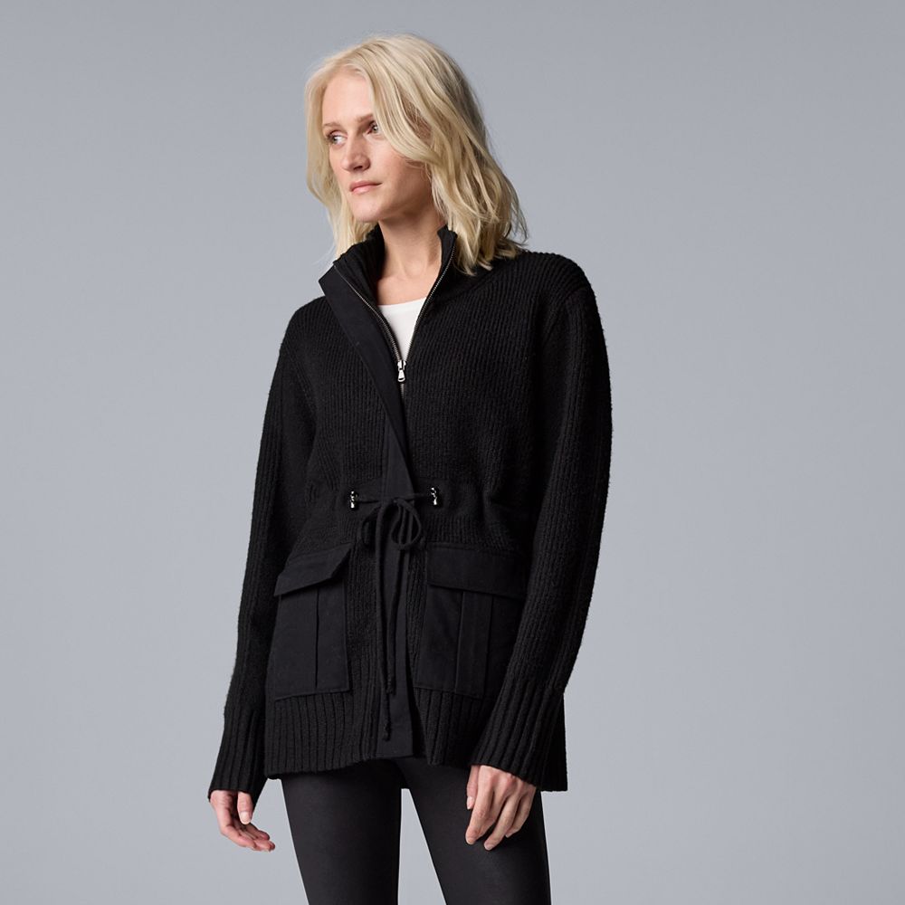 Petite Simply Vera Vera Wang Zip Front Drawcord Cardigan