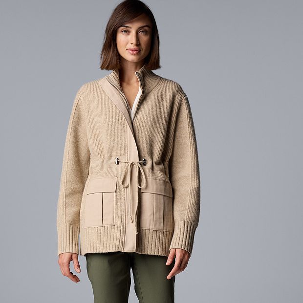 Petite Simply Vera Vera Wang Zip Front Drawcord Cardigan