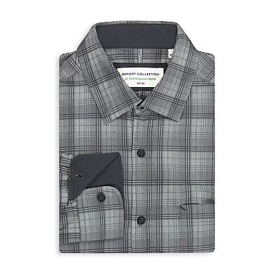 Men's Report Collection Long Sleeve Stretch Modal Plaid Woven Button-Down Shirt