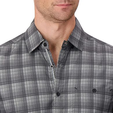 Men's Report Collection Long Sleeve Stretch Modal Plaid Woven Button-Down Shirt