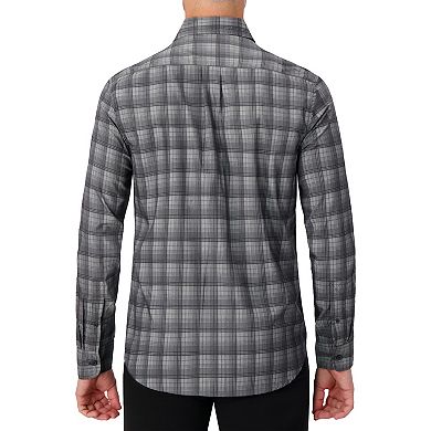 Men's Report Collection Long Sleeve Stretch Modal Plaid Woven Button-Down Shirt