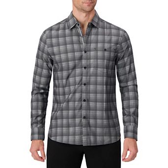 Men's Report Collection Long Sleeve Stretch Modal Plaid Woven Button-Down Shirt