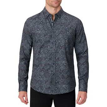 Men's Report Collection Long Sleeve Stretch Modal Plaid Woven Button-Down Shirt