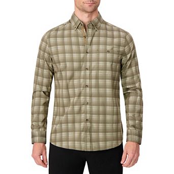 Men's Report Collection Long Sleeve Stretch Modal Plaid Woven Button-Down Shirt