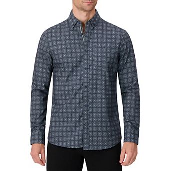 Men's Report Collection Long Sleeve Stretch Modal Plaid Woven Button-Down Shirt