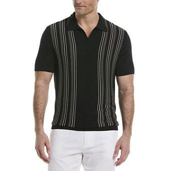 Men's Cubavera Striped Foldover Collar Short Sleeves Polo Sweater