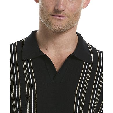 Men's Cubavera Striped Johnny Collar Short Sleeve Polo Sweater