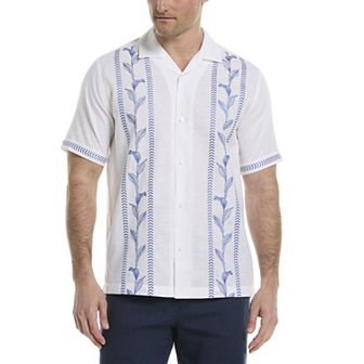 Men's Cubavera Short Sleeve Leaves Panel Embroidery Shirt