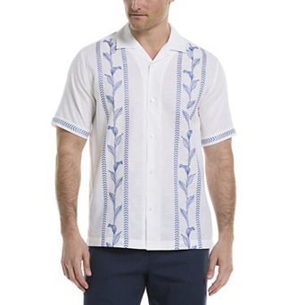 Men's Cubavera Short Sleeve Leaves Panel Embroidery Shirt