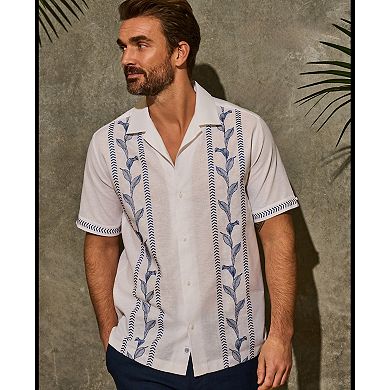 Men's Cubavera Short Sleeve Leaves Panel Embroidery Shirt