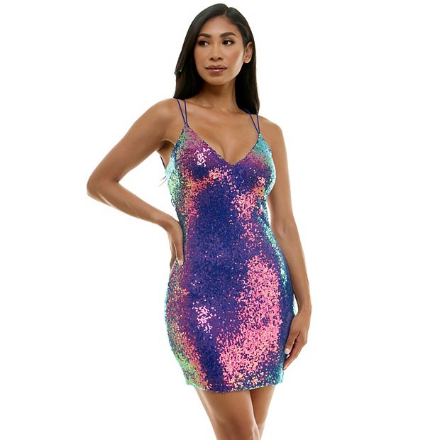Juniors B. Smart V Neck Sequin Bodycon Dress