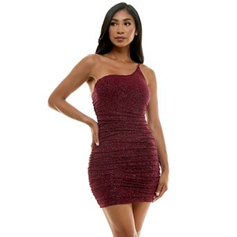 Juniors' B. Smart One-Shoulder Shirred Bodycon Dress