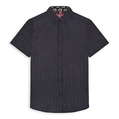 Men's Report Collection Short Sleeve Stretch Tropical Print Woven Button-Down Shirt