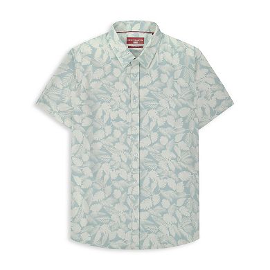 Men's Report Collection Short Sleeve Stretch Tropical Print Woven Button-Down Shirt
