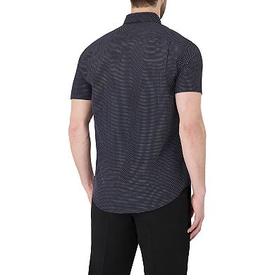 Men's Report Collection Short Sleeve Stretch Tropical Print Woven Button-Down Shirt
