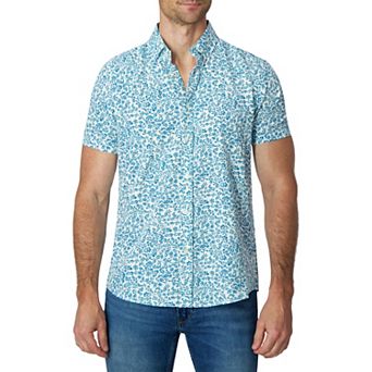 Men's Report Collection Short Sleeve Stretch Tropical Print Woven Button-Down Shirt