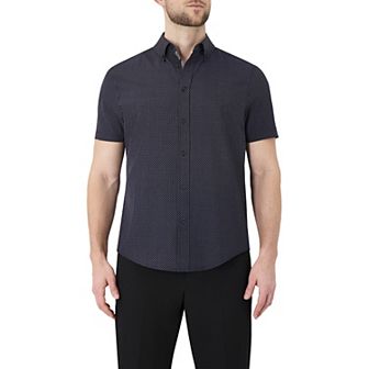 Men's Report Collection Short Sleeve Stretch Tropical Print Woven Button-Down Shirt