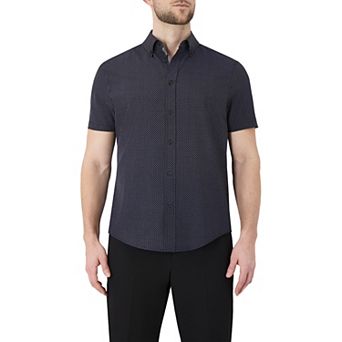 Men's Report Collection Short Sleeve Stretch Tropical Print Woven Button-Down Shirt