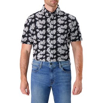 Men's Report Collection Short Sleeve Stretch Tropical Print Woven Button-Down Shirt