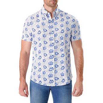 Men's Report Collection Short Sleeve Stretch Tropical Print Woven Button-Down Shirt
