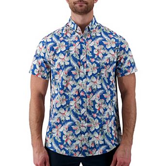 Men's Report Collection Short Sleeve Stretch Tropical Print Woven Button-Down Shirt