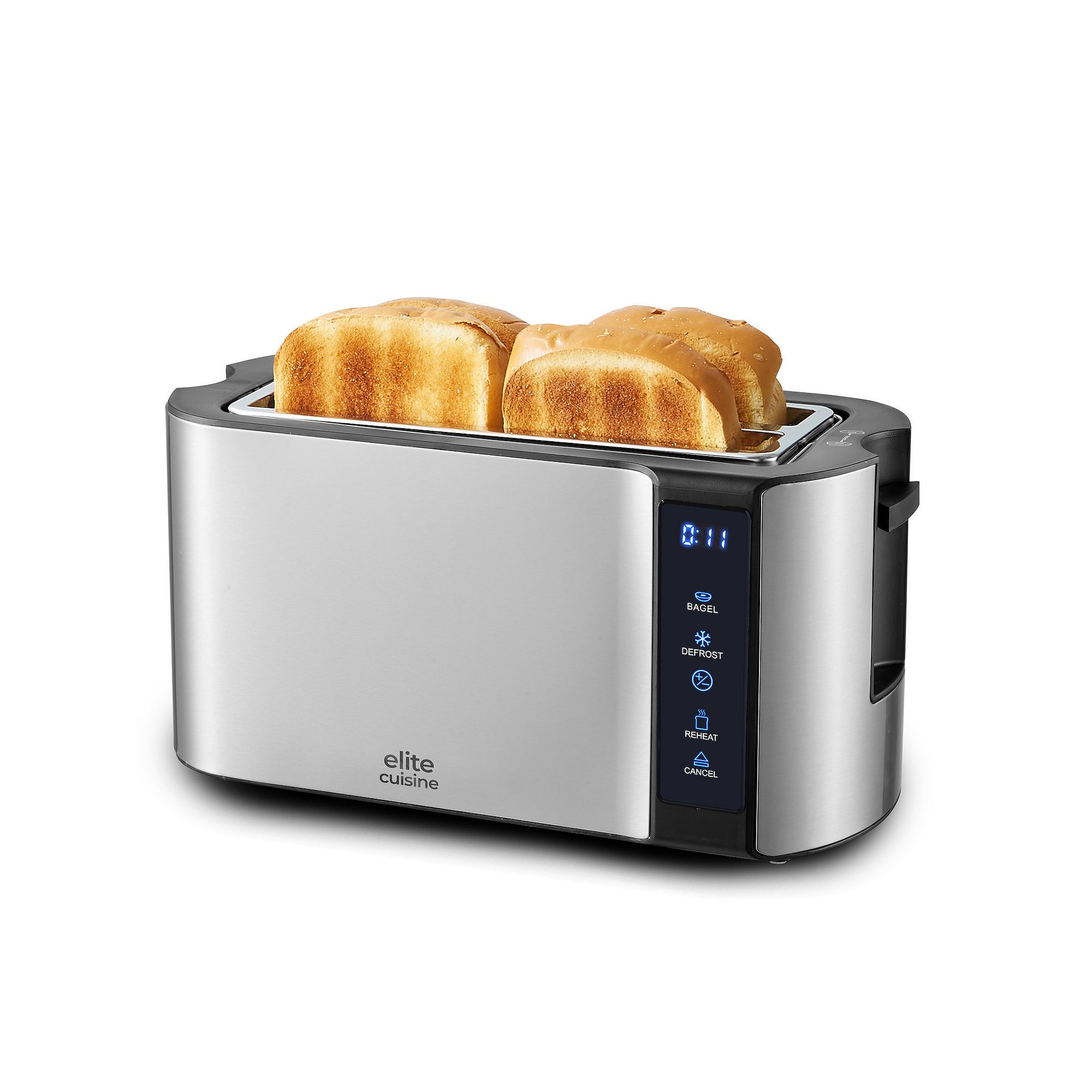 Elite Cuisine Stainless Steel 4 Slice Touch Screen Long Slot Toaster with B