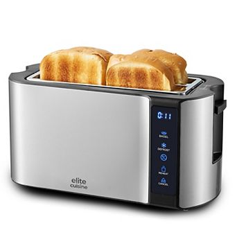 Elite Cuisine Stainless Steel 4 Slice Touch Screen Long Slot Toaster with Bagel Function