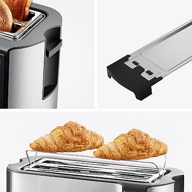 Elite Cuisine Stainless Steel 4 Slice Touch Screen Long Slot Toaster with Bagel Function