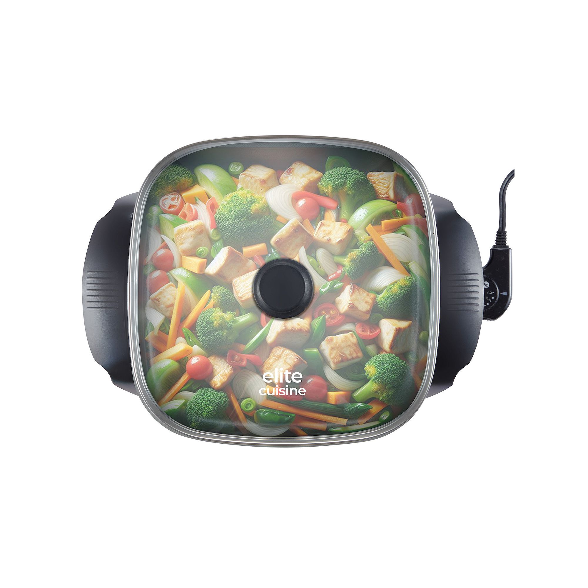 Elite Cuisine 12 Ceramic Electric Skillet with Tempered Glass Lid, Black