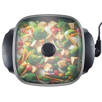 Elite Cuisine 12" Ceramic Electric Skillet with Tempered Glass Lid