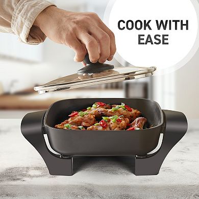 Elite Cuisine 8" Non-stick Electric Skillet with Tempered Glass Vented Lid