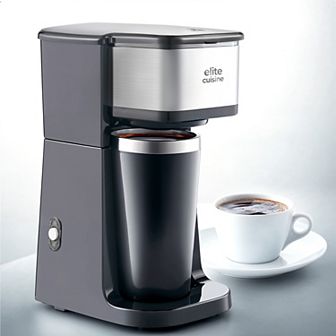 Elite Cuisine Single Serve Personal Coffee Maker with Stainless Steel Travel Mug